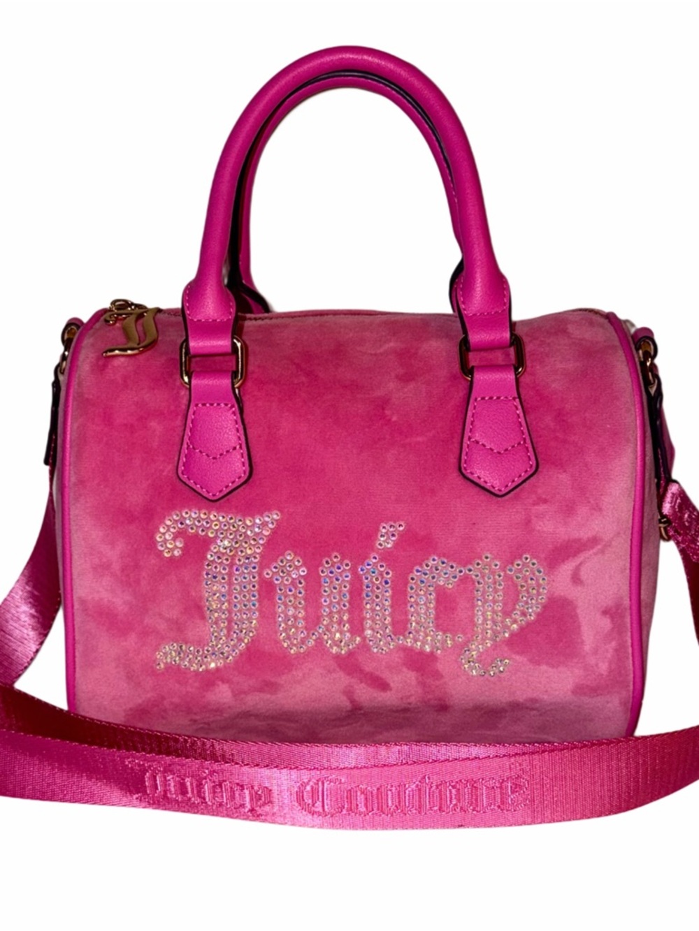 **SOLD** Juicy Couture Rhinestone Logo Pink Velour Obsession Satchel Bag